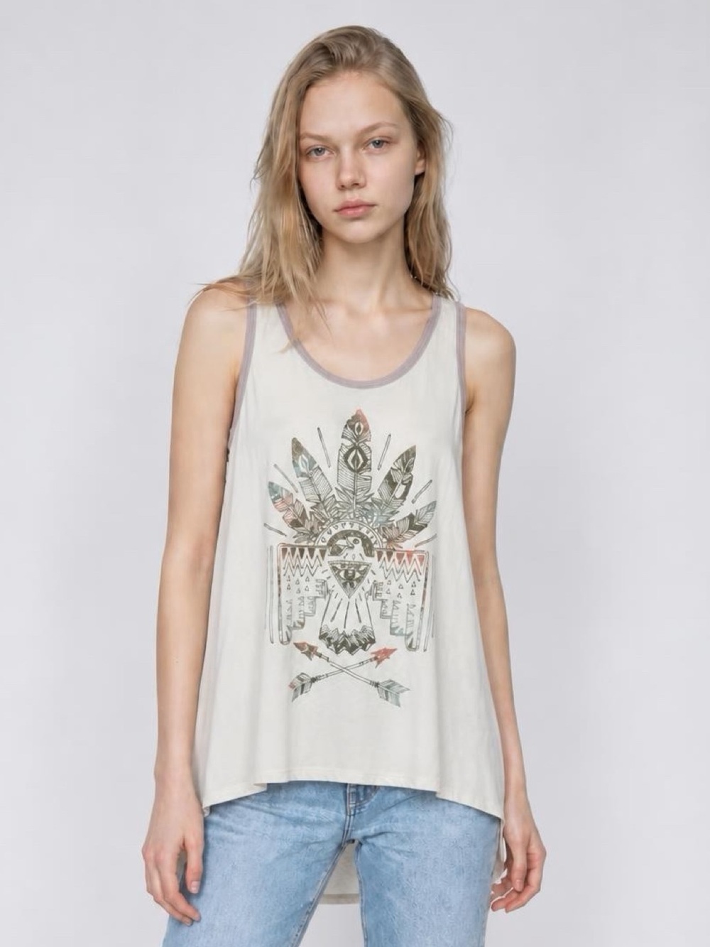 NWT Forever 21 Large Cream Tank Top with Feather Motif
